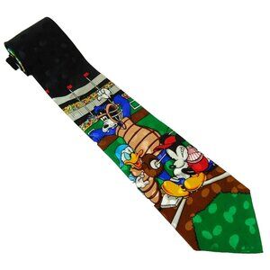 Disney Baseball Silk Tie Necktie Donald Mickey Mouse Goofy